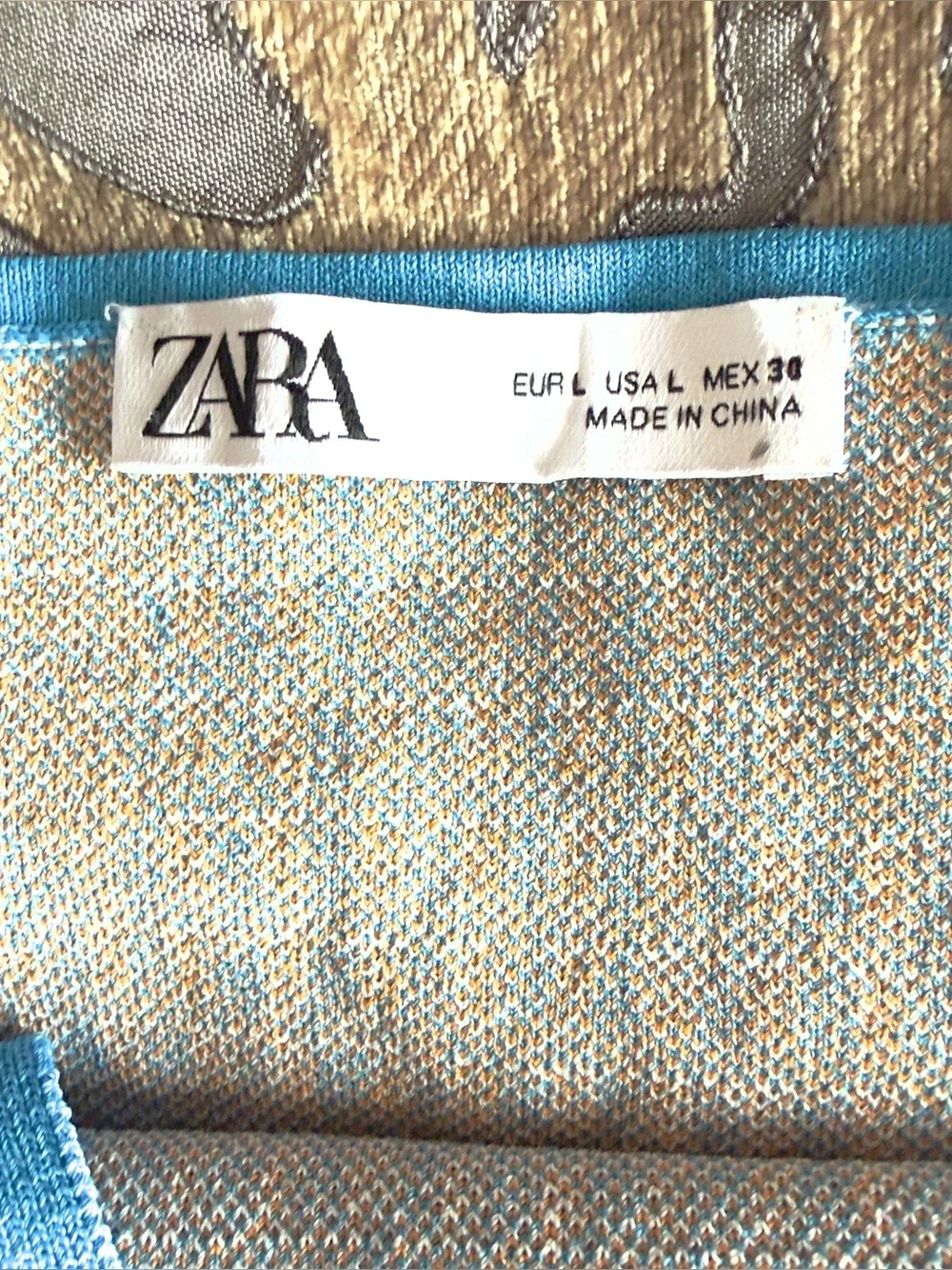 Zara Blue Gingham Daisy Knit Mini Dress Size Large - Picture 11 of 12